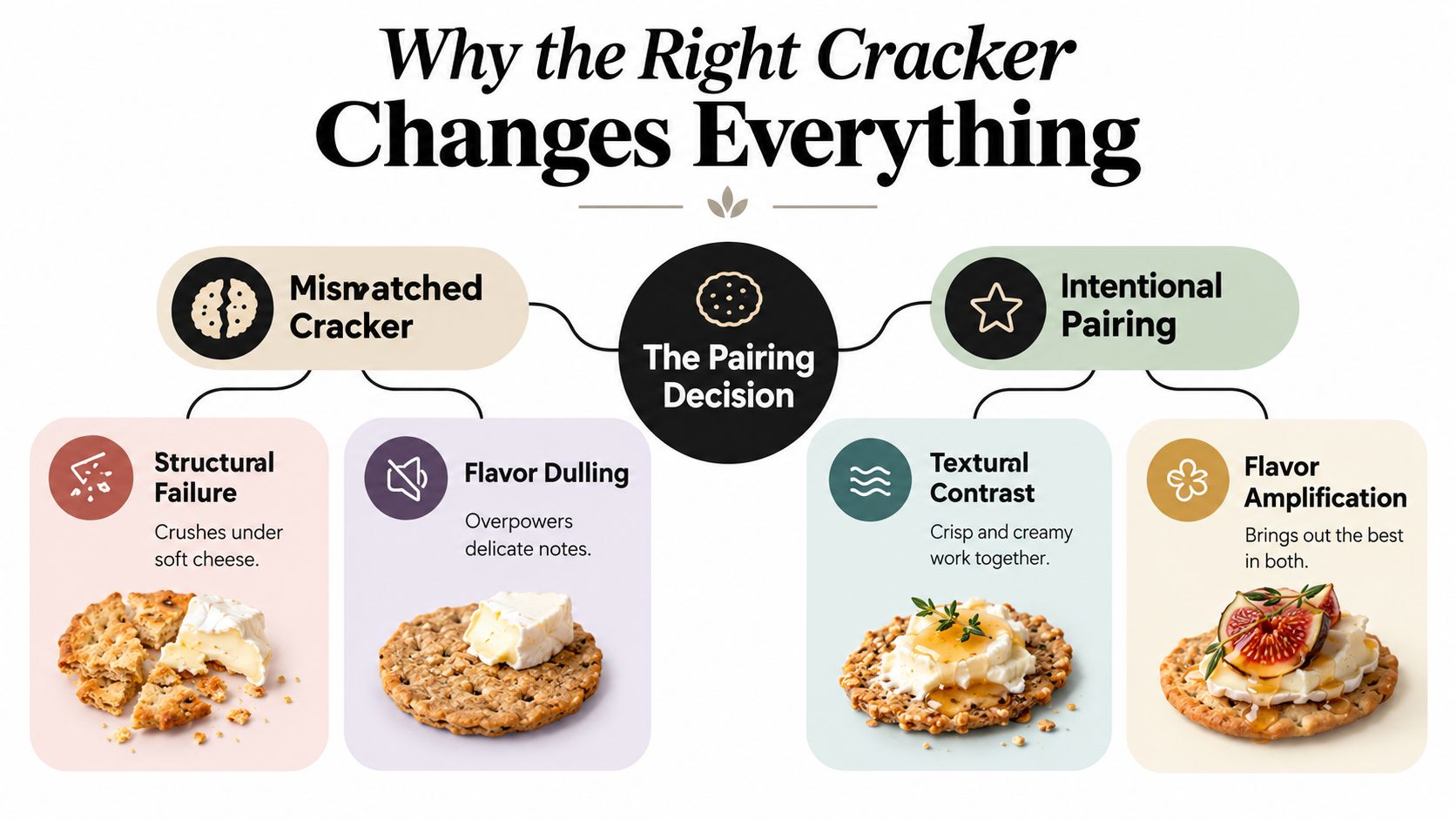 An infographic illustrating the benefits of selecting the right crackers for cheese to improve taste and texture.