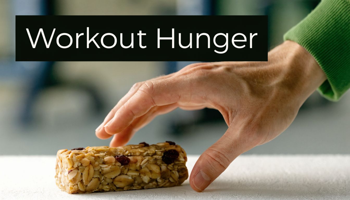 A close-up of a person's hand reaching for a granola snack bar on a white surface.