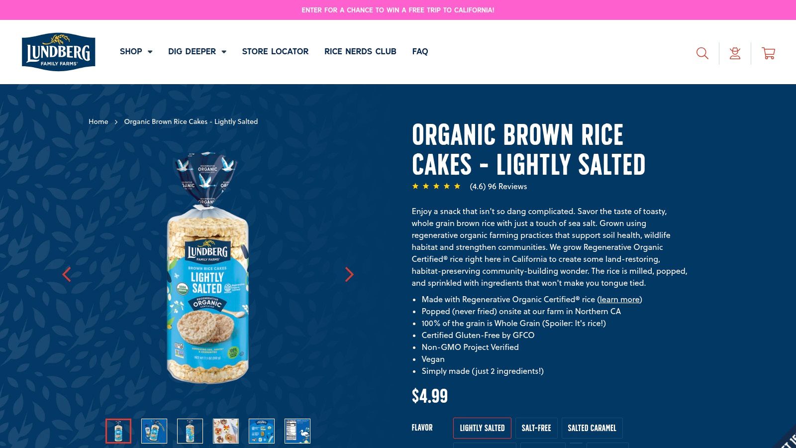 Lundberg Organic Brown Rice Cakes (Lightly Salted)