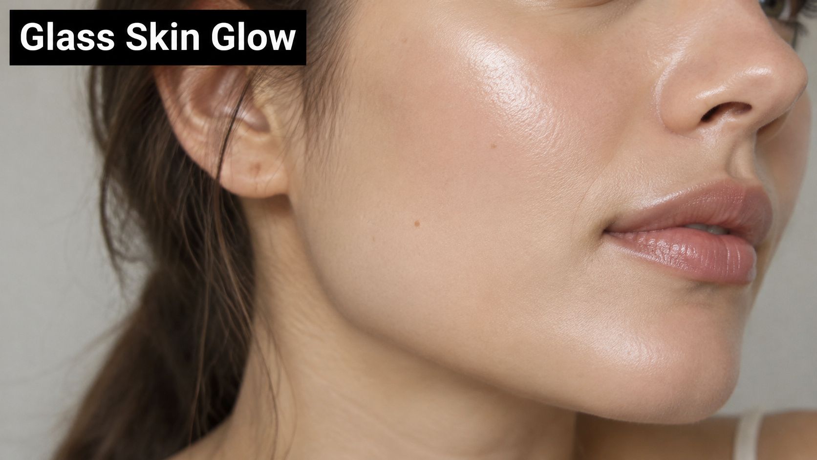 A close-up view of a woman's face showcasing a smooth and radiant glass skin glow complexion.