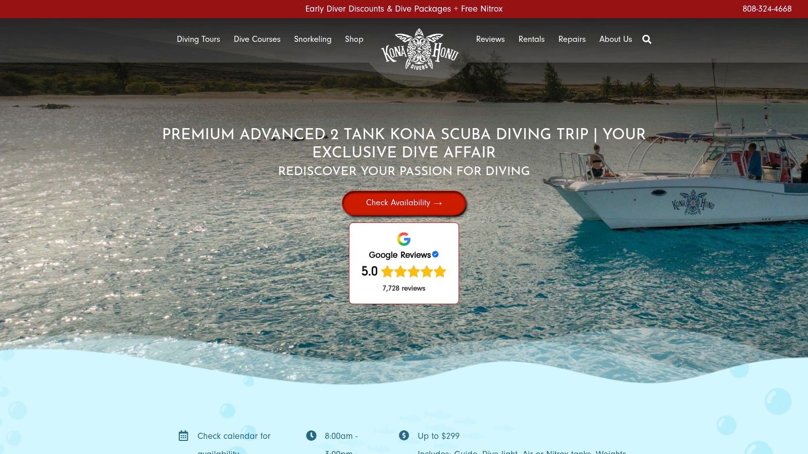 Screenshot from https://konahonudivers.com/diving-tours/premium-advanced-2-tank-trip/?ref=blog