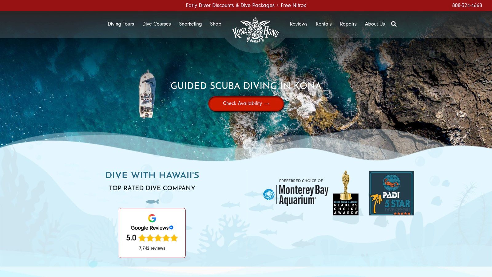 Screenshot from https://konahonudivers.com/diving-tours/?ref=0