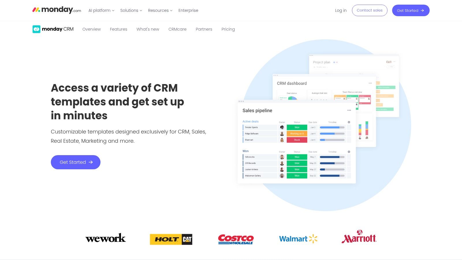 monday CRM, Customizable Dashboard Templates