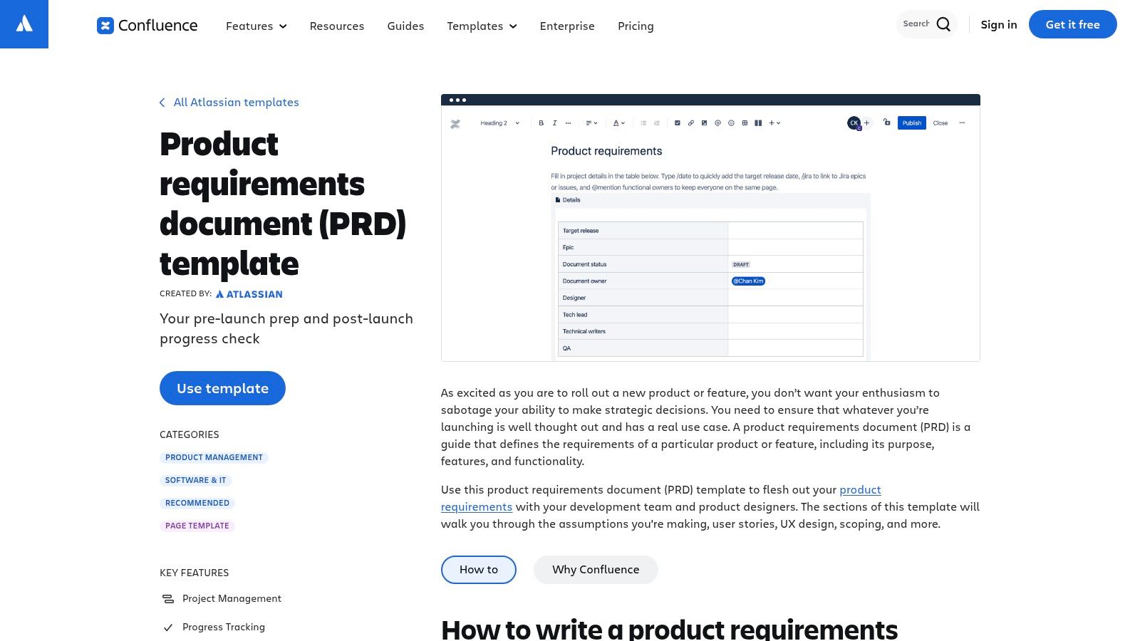 Atlassian Confluence Product Requirements Document Template