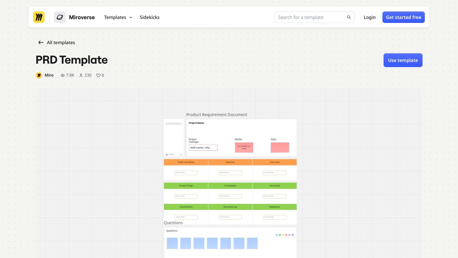 Miro Product Requirements Document Template