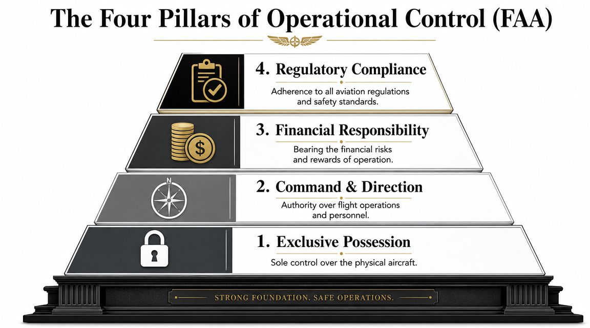 A diagram illustrating the four pillars of FAA operational control for aircraft, presented as a pyramid structure.