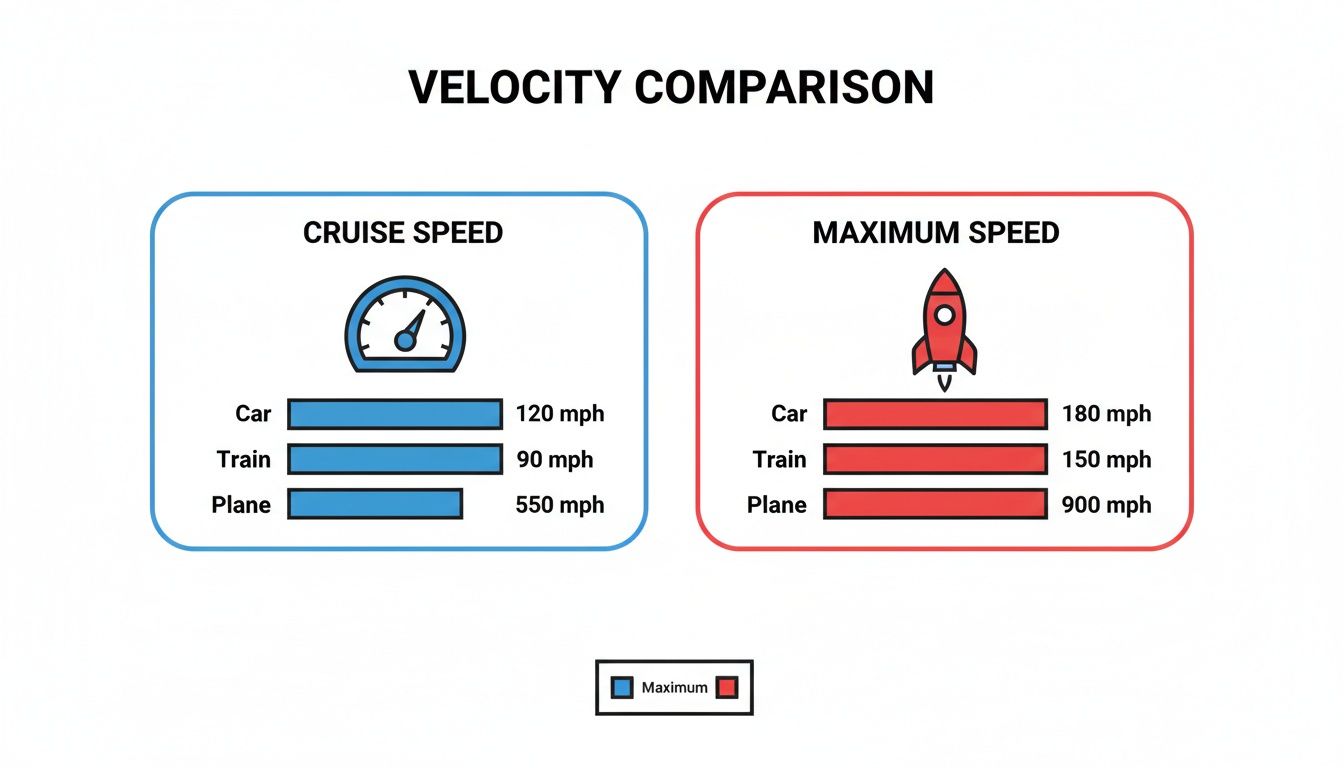 A data chart comparing cruise and maximum speeds for different jet categories
