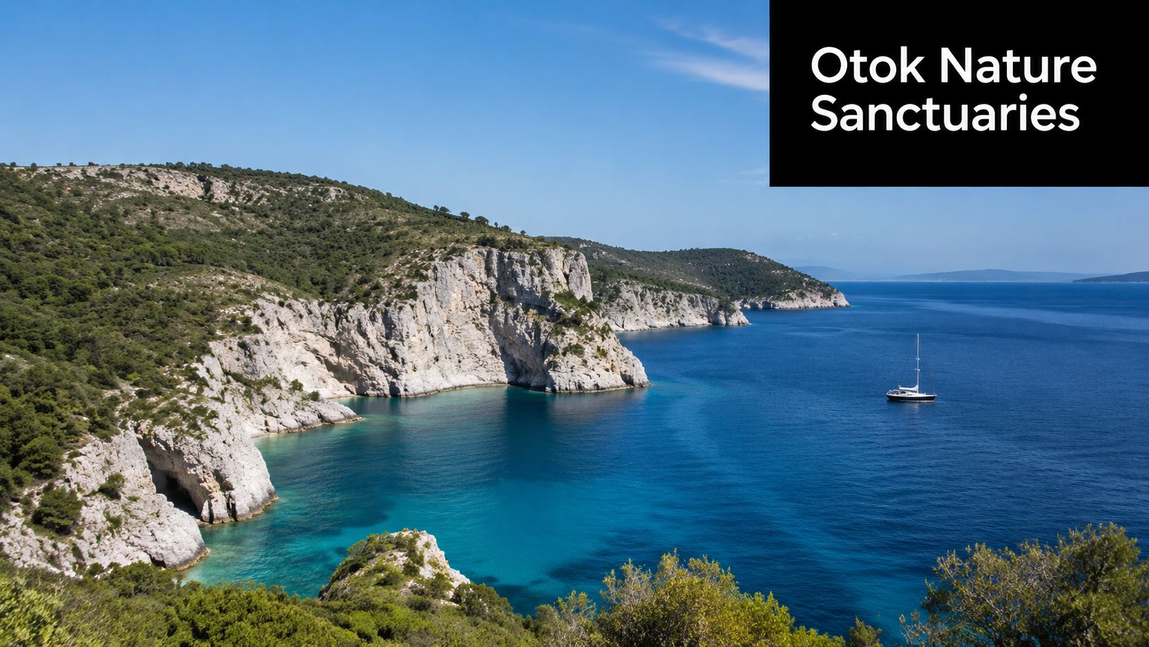 A scenic view of a sailboat floating in the crystal clear turquoise waters near Dugi Otok, Croatia.