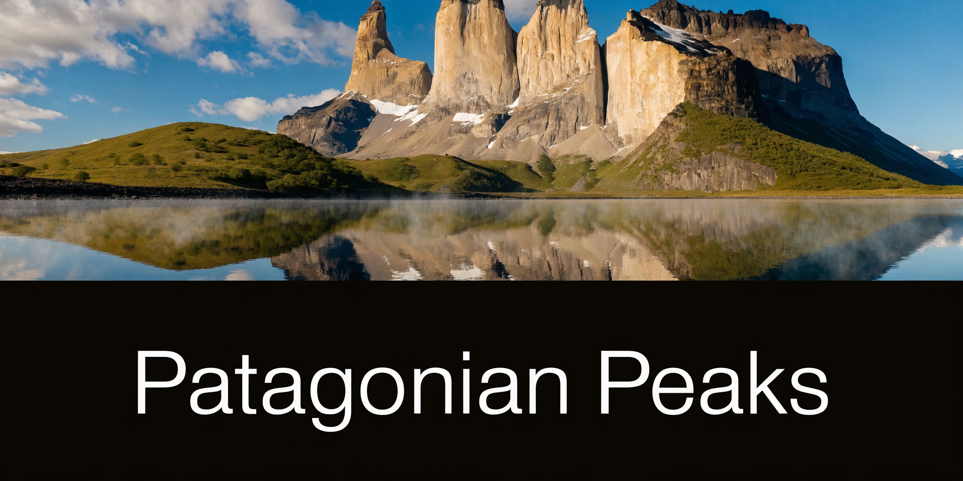 A scenic view of the granite towers of Torres del Paine reflected in a calm Patagonian lake.