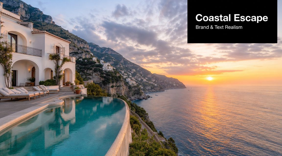 A luxurious infinity pool overlooking the scenic Amalfi Coast in Italy at a beautiful sunset.