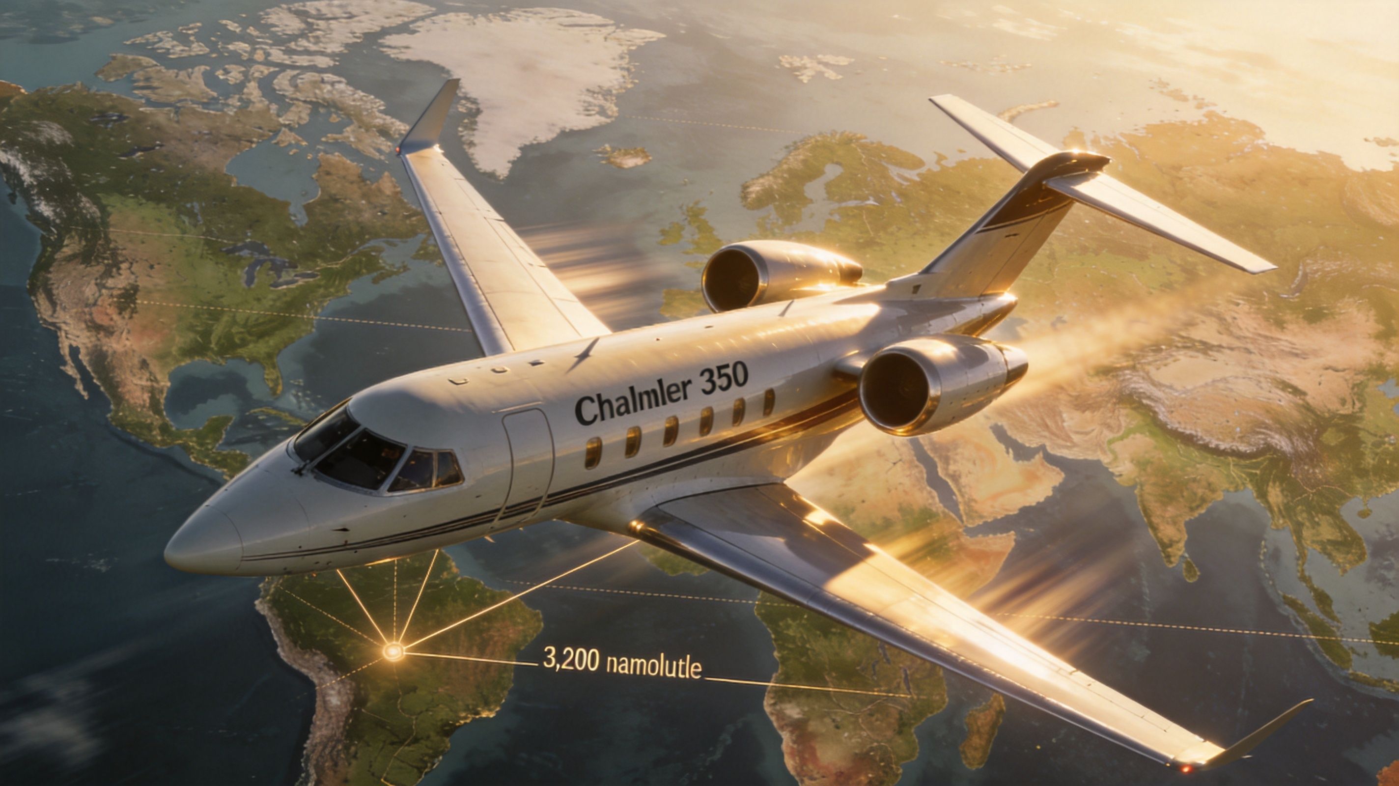 A sleek private jet flying high above a detailed view of the Earth from space.