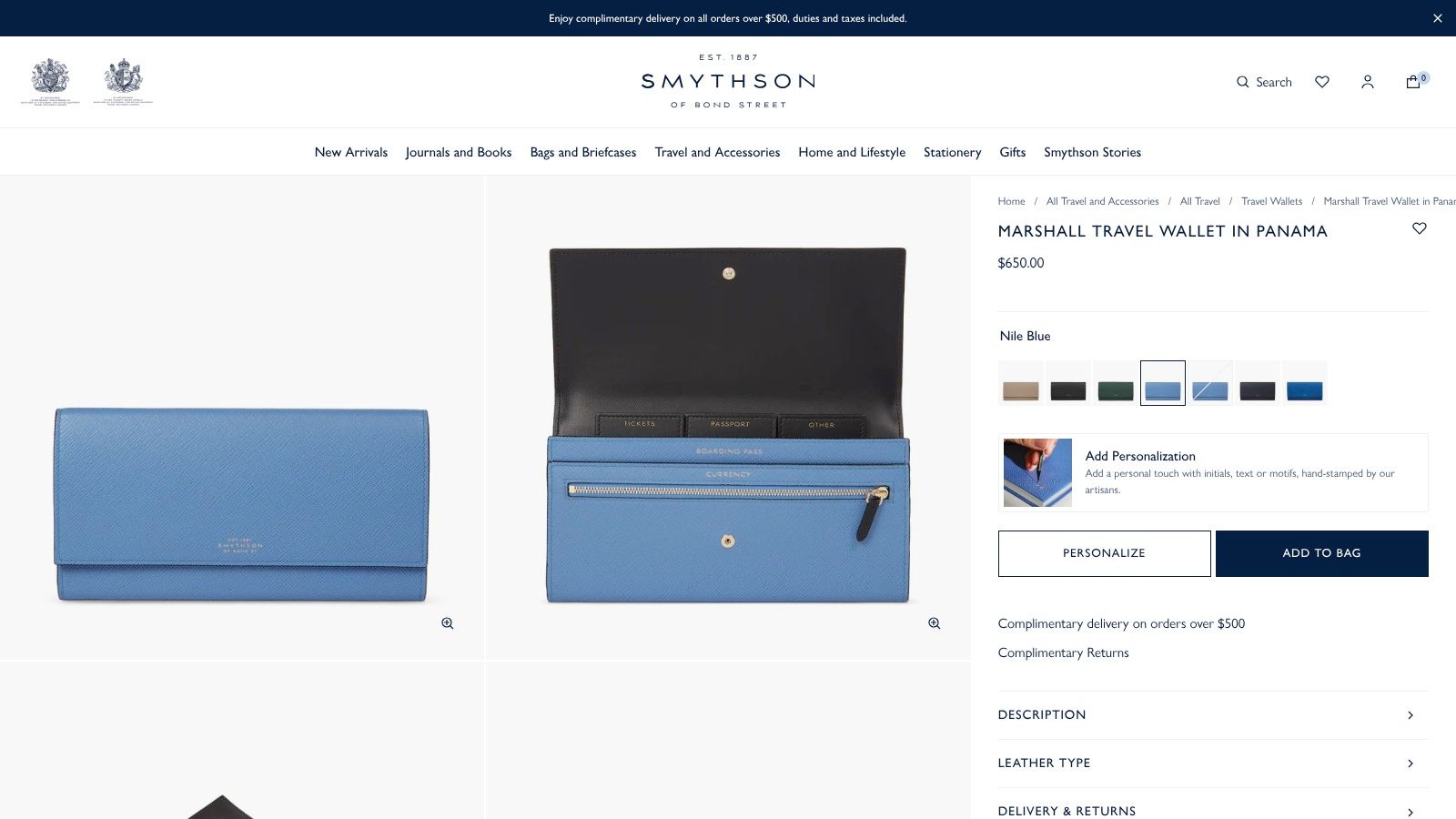 Smythson Marshall Travel Wallet in Panama Leather