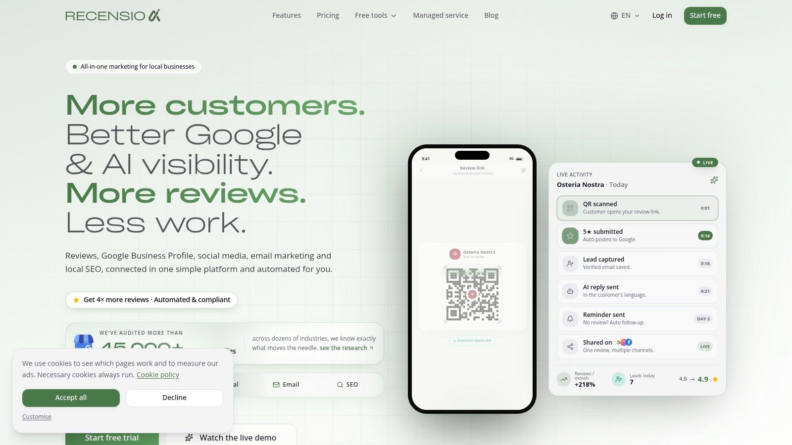 Screenshot from https://recensioai.com