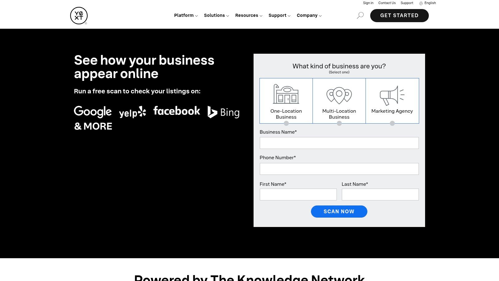 Yext, Business Scan (free) + Listings/GBP Management