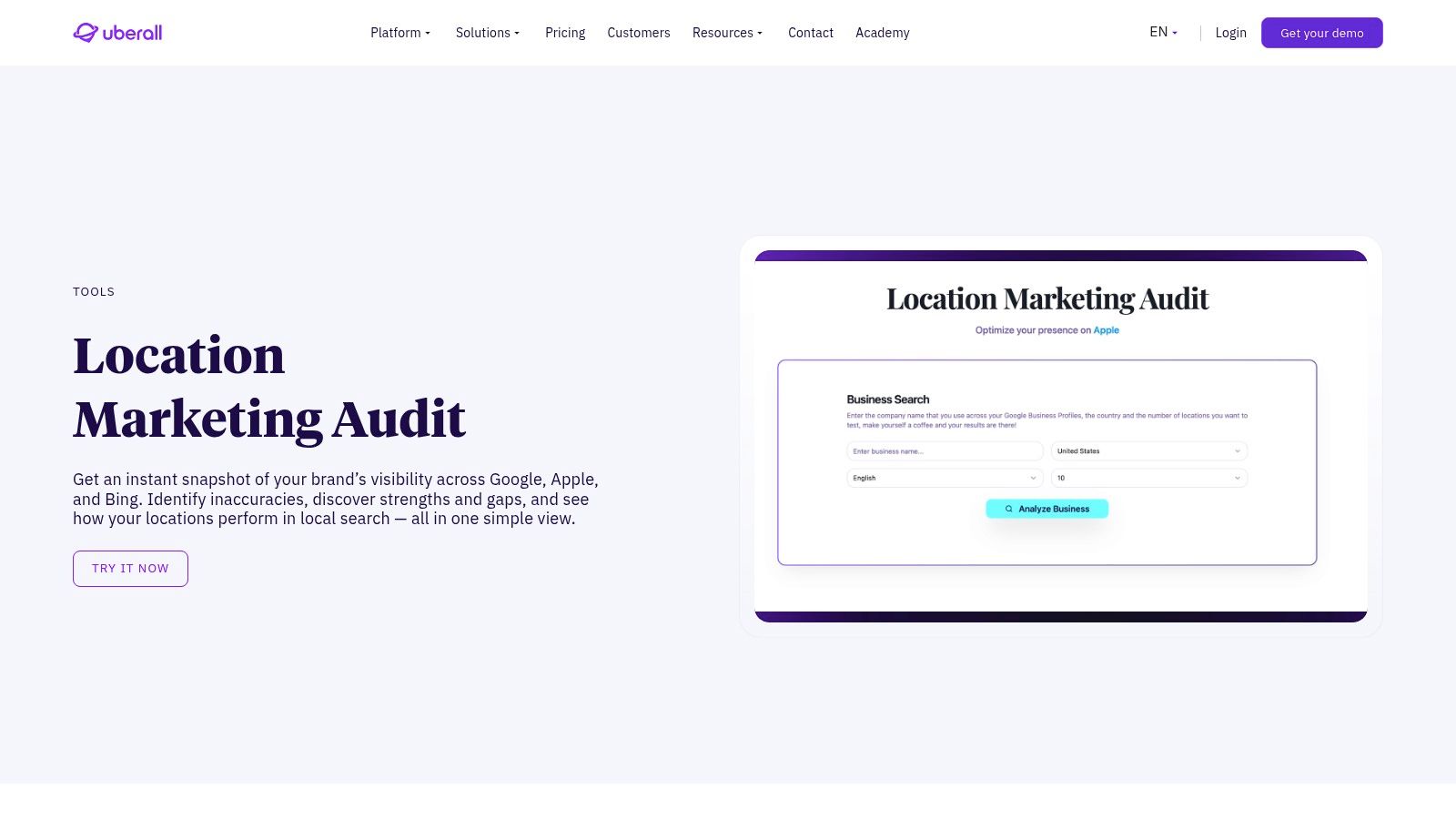 Uberall, Location Marketing Audit (free snapshot) + Platform