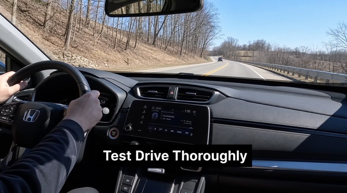 A person driving a Honda car on a scenic road while testing the vehicle's features thoroughly.