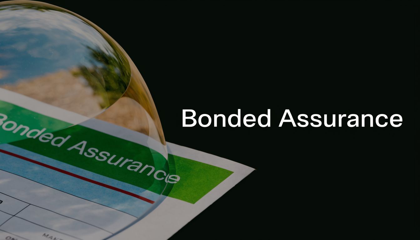 A close-up view of a document titled Bonded Assurance viewed through a large, clear glass sphere.