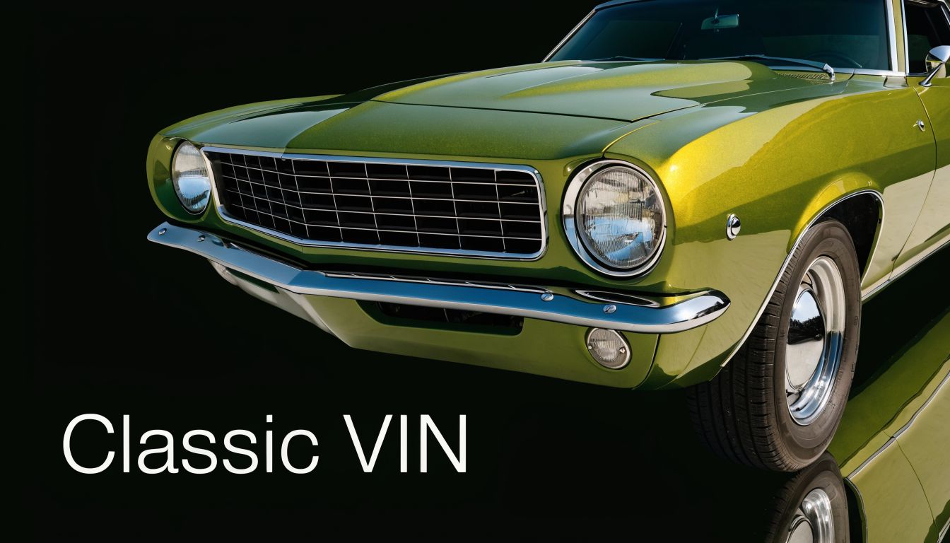 A close-up view of the front end of a vintage green muscle car against a black background.