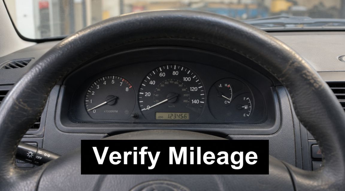 A close up view of a car dashboard showing a mileage of 123456 kilometers on the odometer.