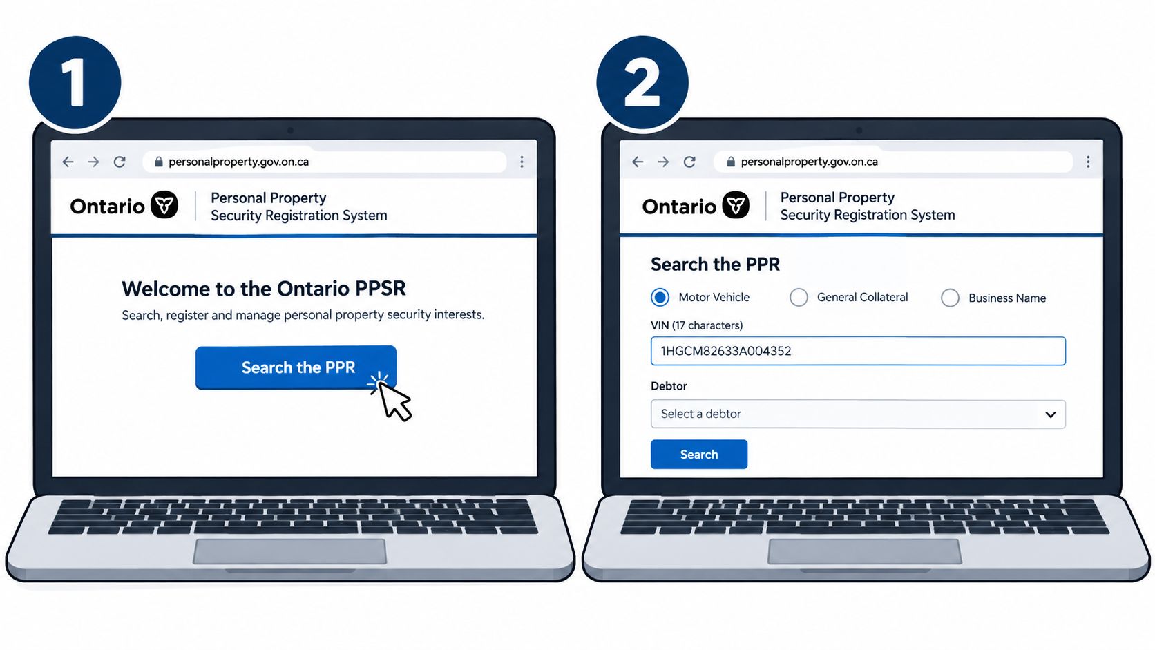 Screenshot from https://personalproperty.gov.on.ca/