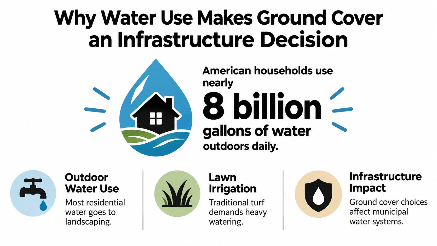 An infographic showing that American households consume 8 billion gallons of outdoor water daily for landscaping.