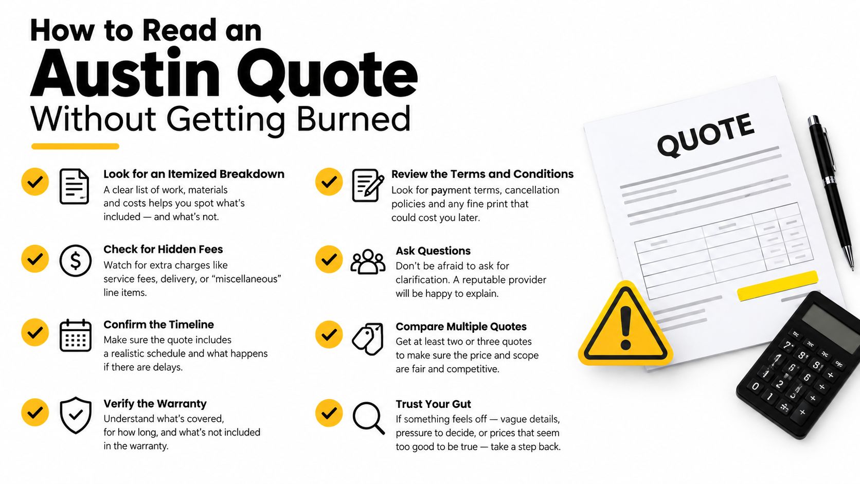 An infographic on how to read an Austin quote to avoid hidden costs and unfair service agreements.