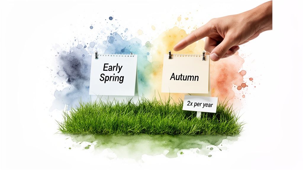 Image depicting early spring and autumn as two key times for lawn care, suggesting twice per year.