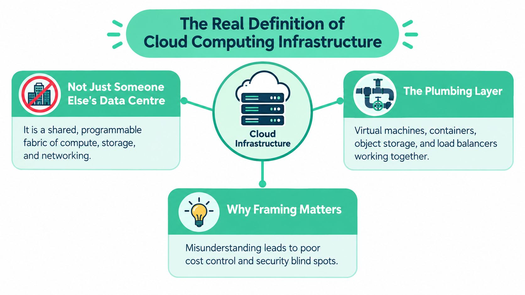 A diagram defining cloud computing infrastructure as a programmable fabric and plumbing layer for modern systems.