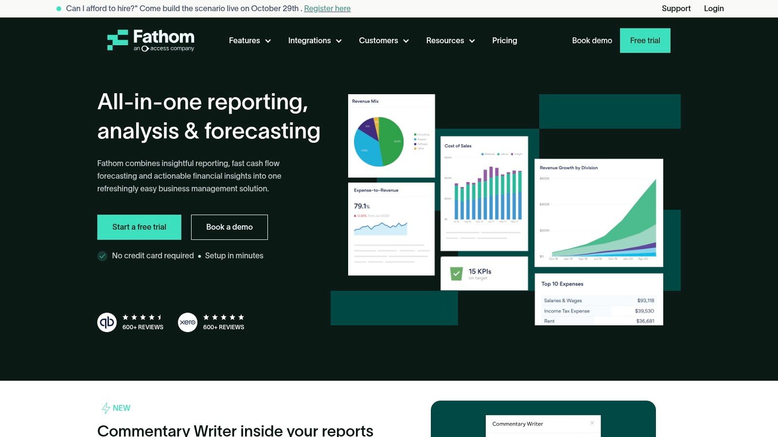 Fathom financial reporting dashboard