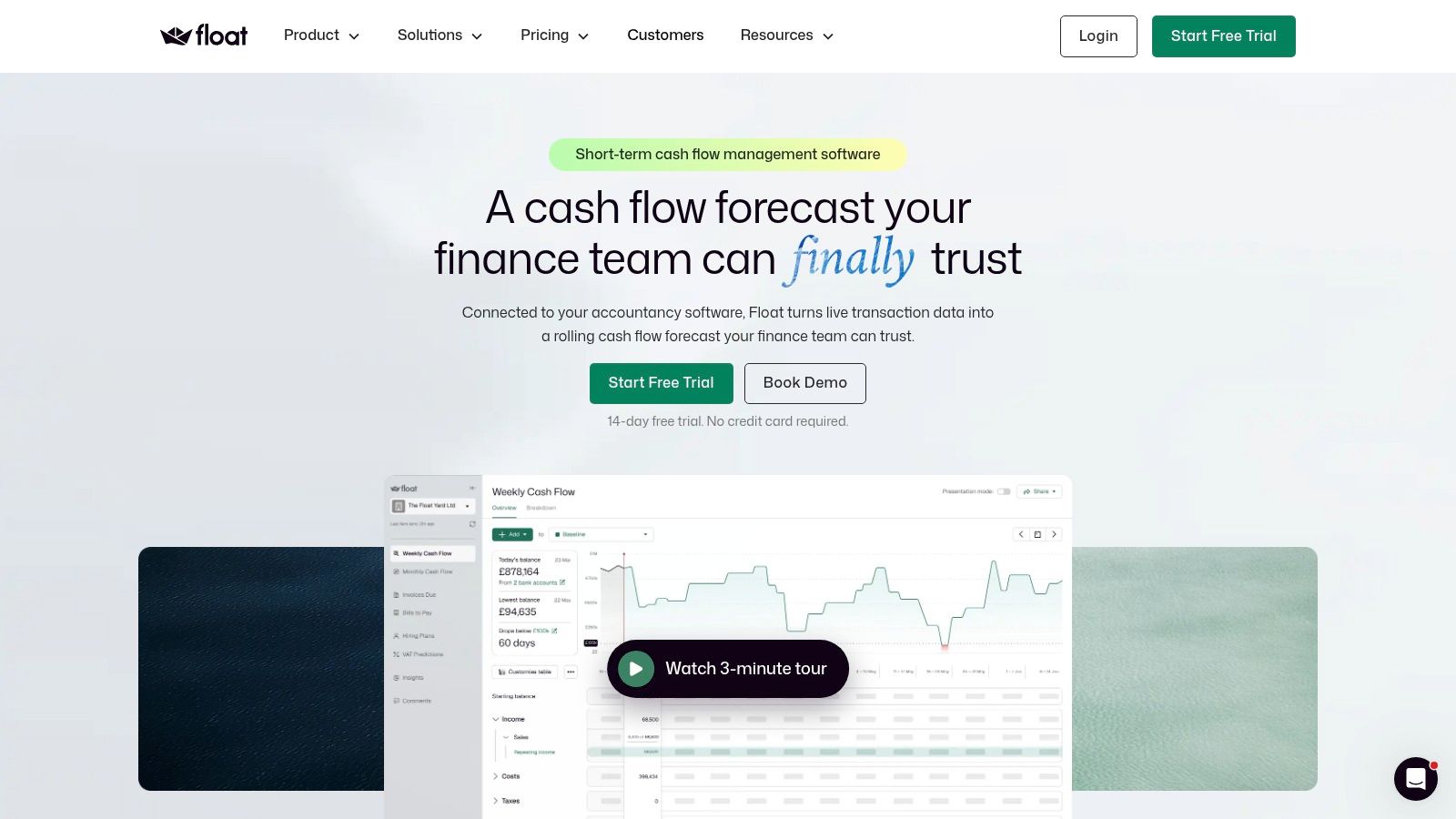 Float cash-flow forecasting dashboard