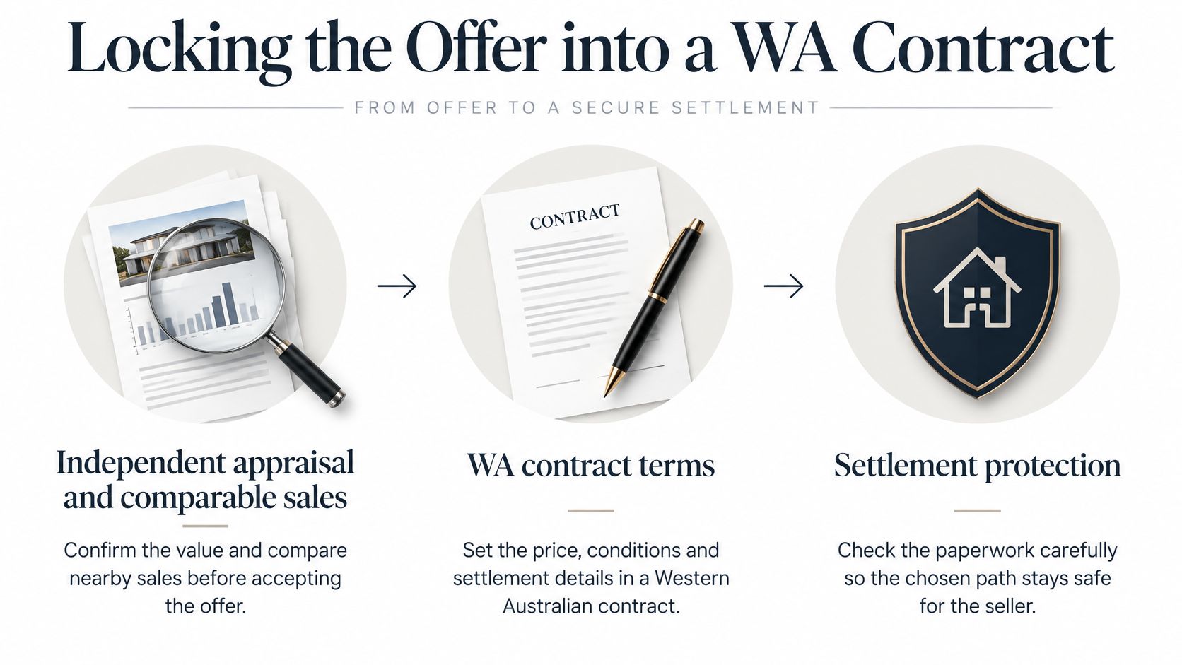 A three-step guide to securing a real estate offer in Western Australia, including appraisal and contracts.