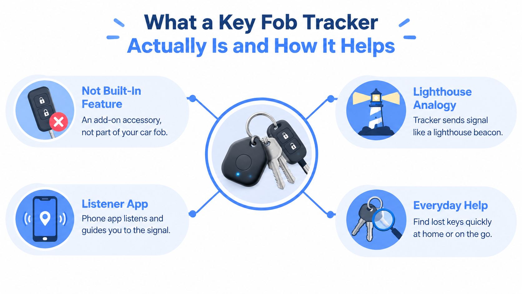 An infographic explaining what a key fob tracker is and how it helps find lost keys.
