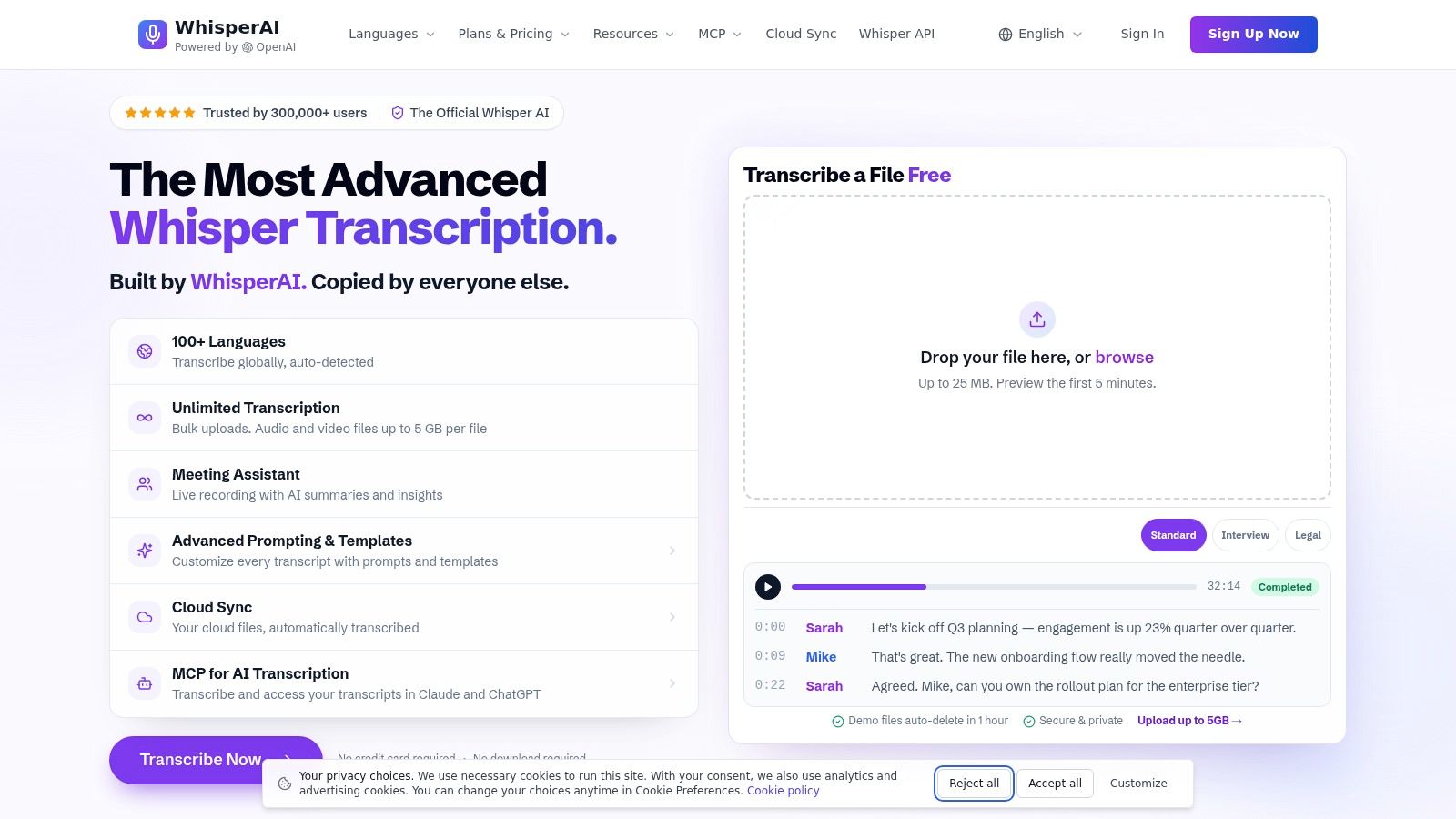Screenshot from https://whisperai.com