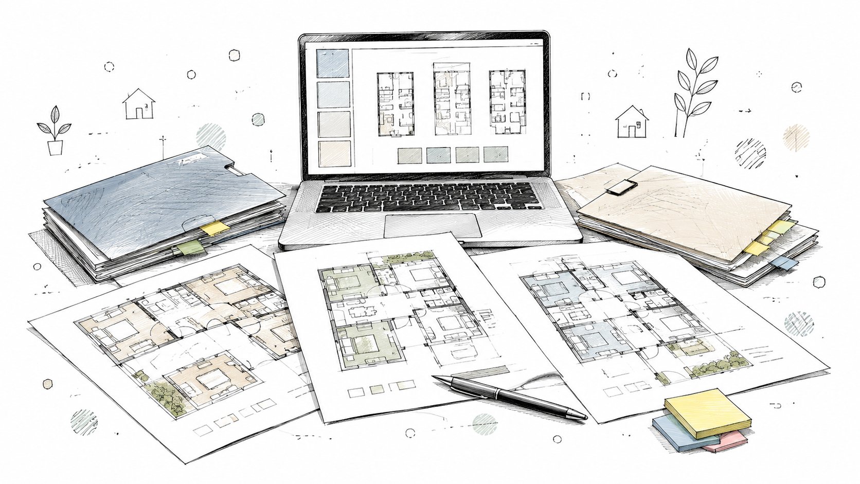 Offer comparison desk with layout review materials