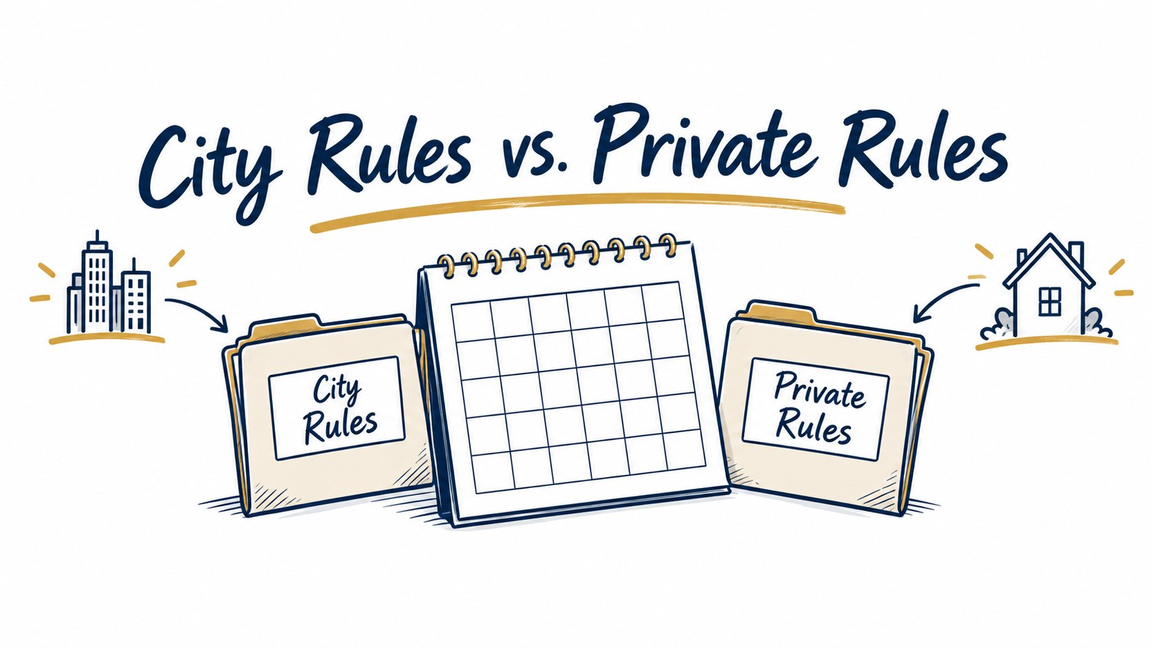 Blank calendar beside City Rules and Private Rules folders.