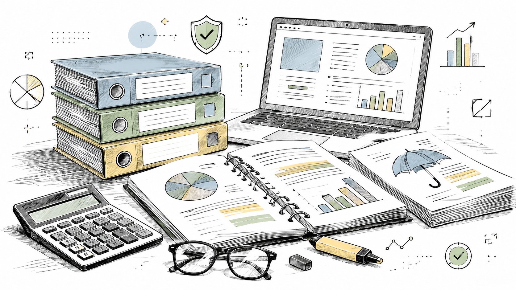 Association records review with binders and calculator
