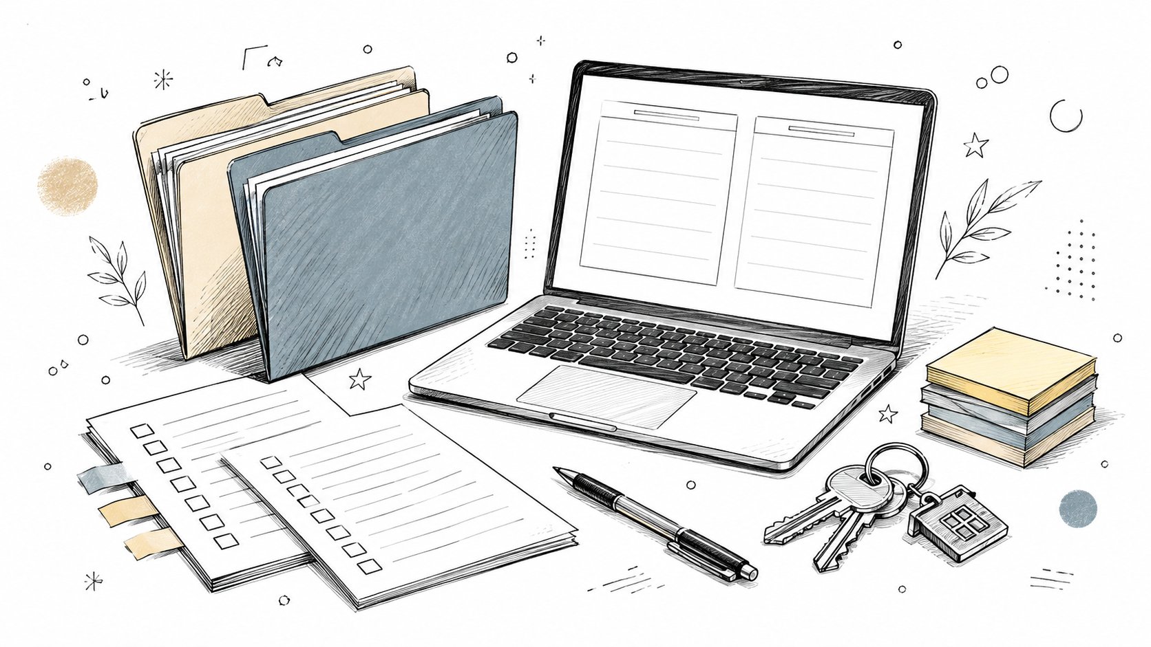Condo comparison workspace with folders and checklist
