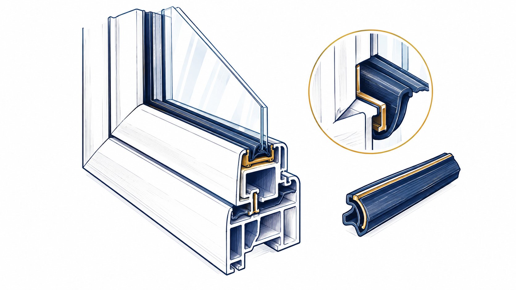 Illustrated window-frame cross section and weather seal.