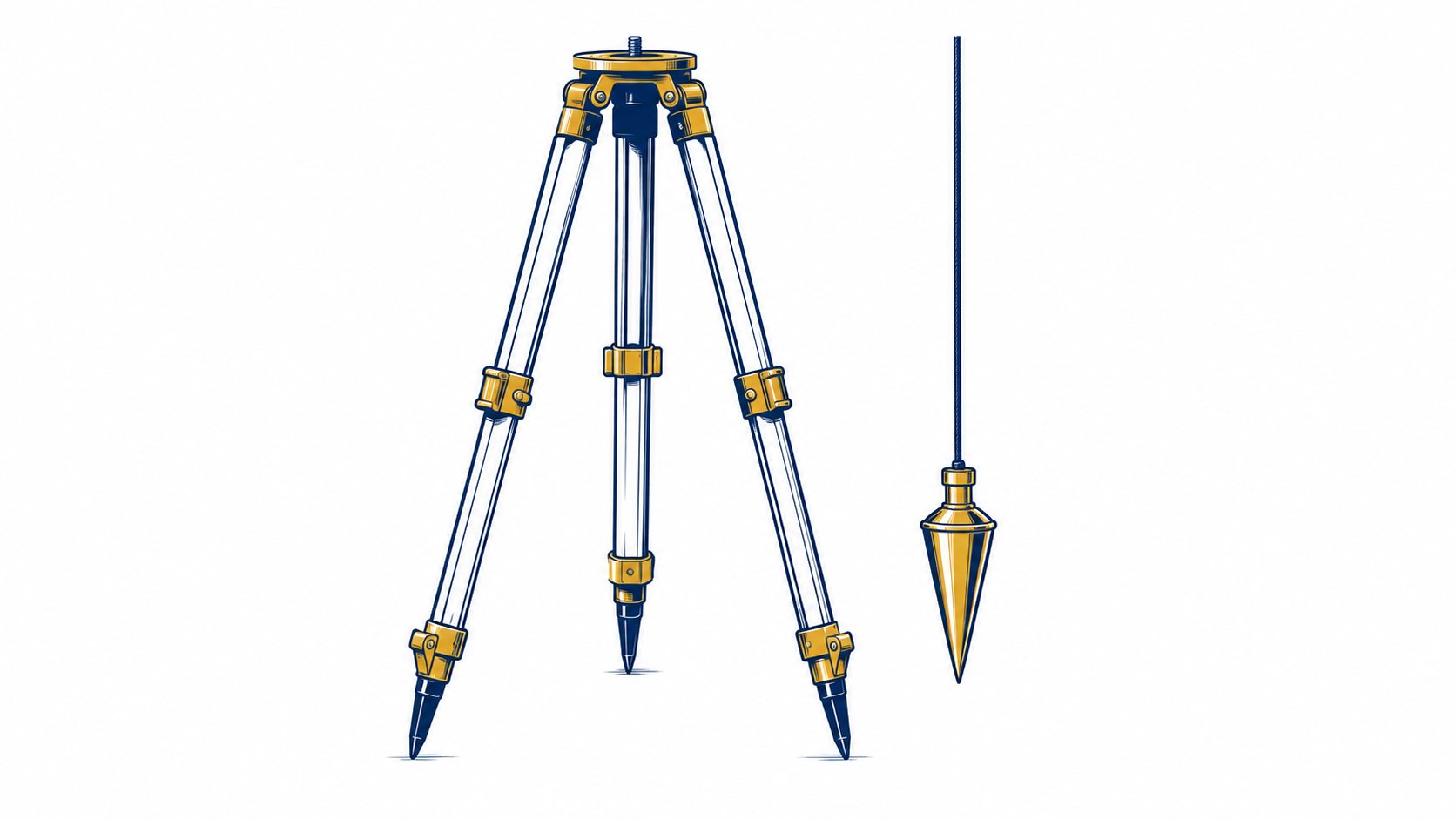 Line drawing of a survey tripod and plumb bob