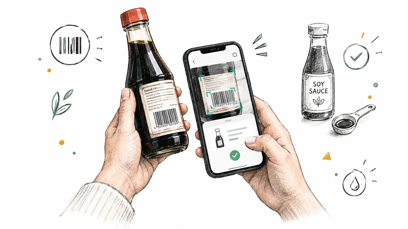 Screenshot from https://fitbam.app/screen/barcode-soya-sosu-kayit.png