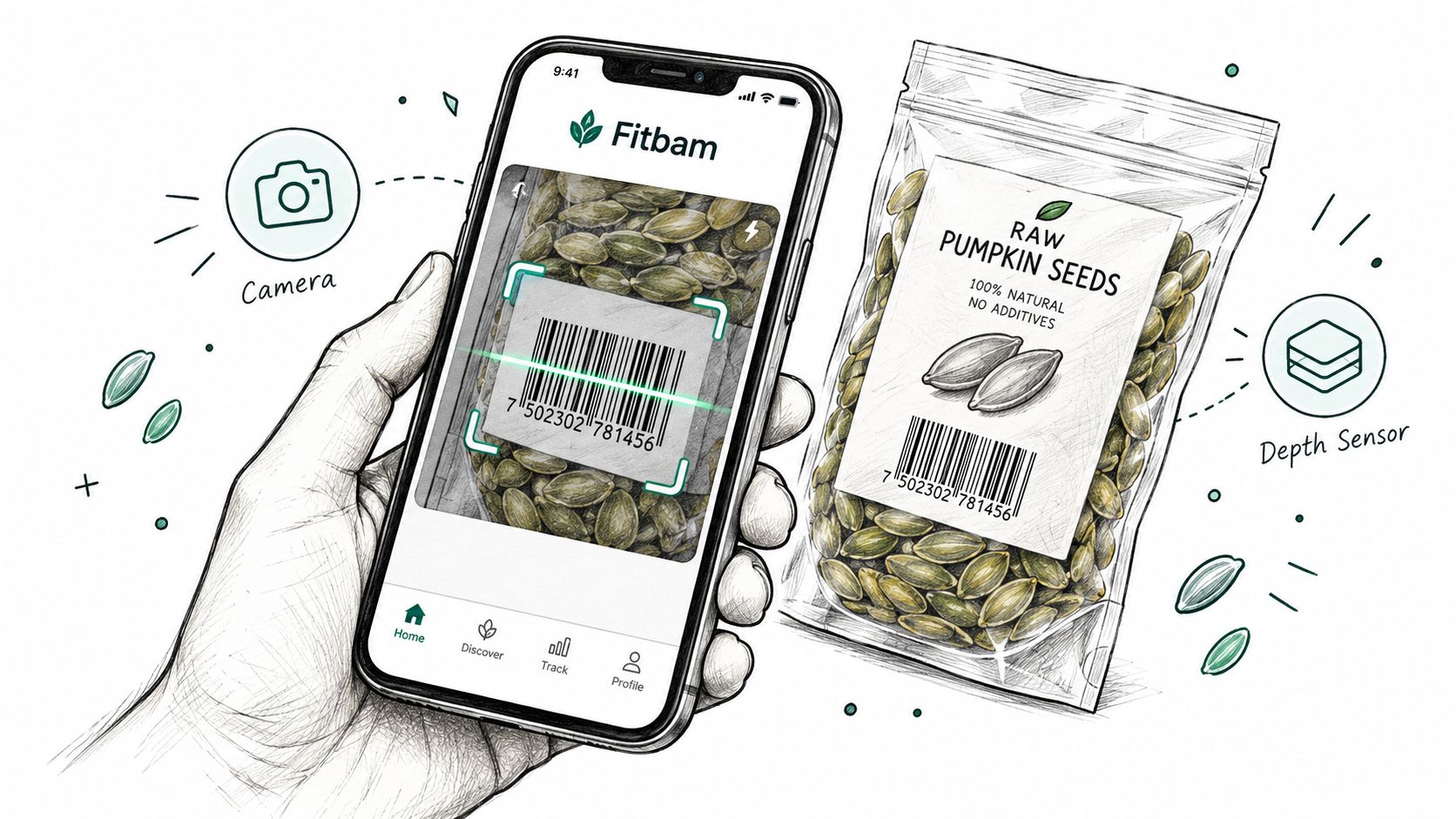 Screenshot from https://fitbam.com/screenshots/pumpkin-seed-barcode-scan.png