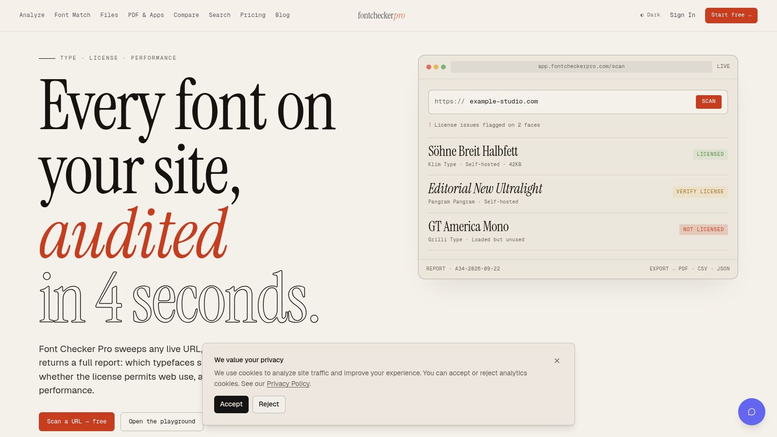 Screenshot from https://fontcheckerpro.com