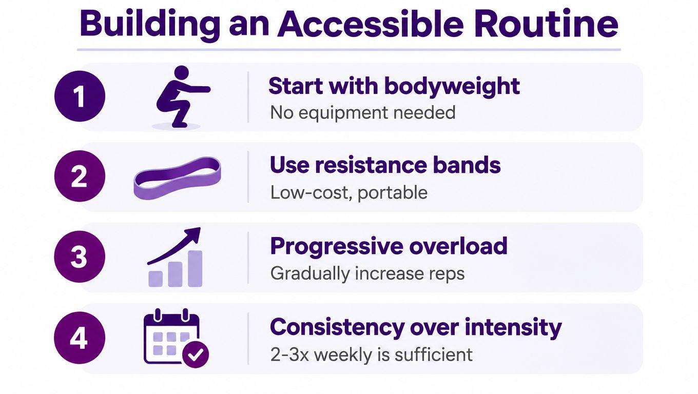 An infographic titled Building an Accessible Routine featuring four simple steps for starting a fitness plan.