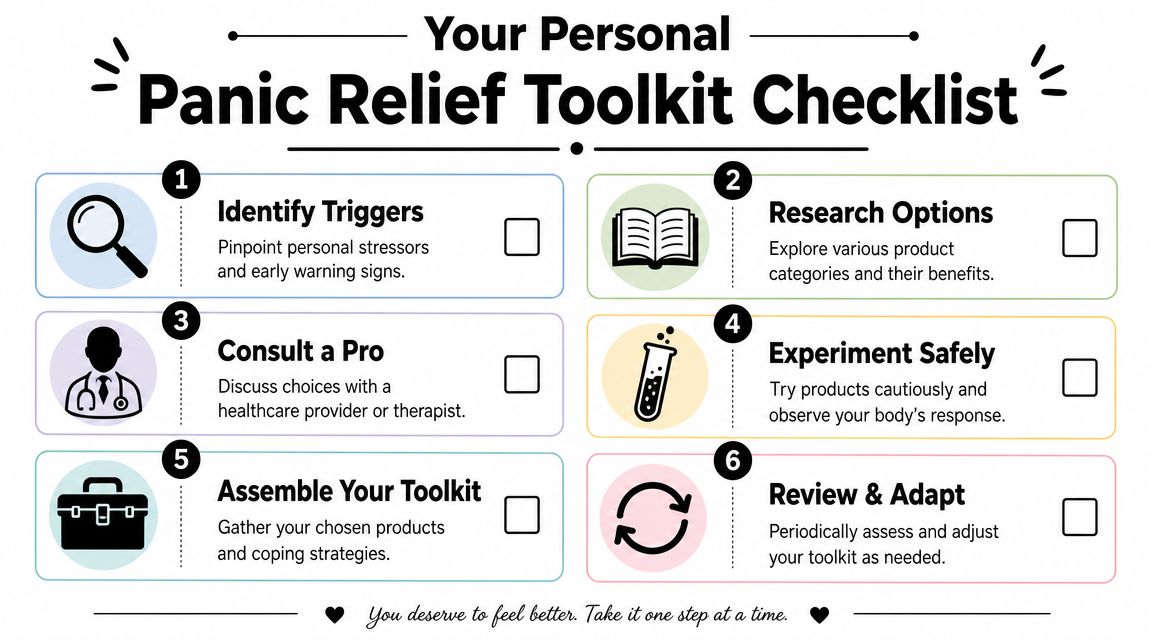 A six-step checklist for building a personal panic relief toolkit to manage stress and anxiety effectively.