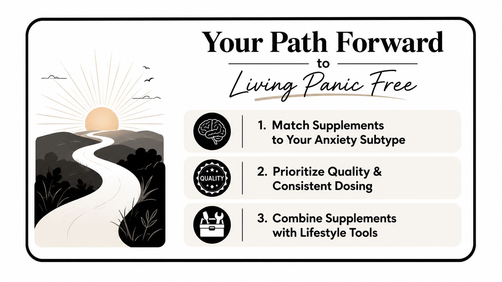 An infographic titled Your Path Forward to Living Panic Free with three steps for managing anxiety.