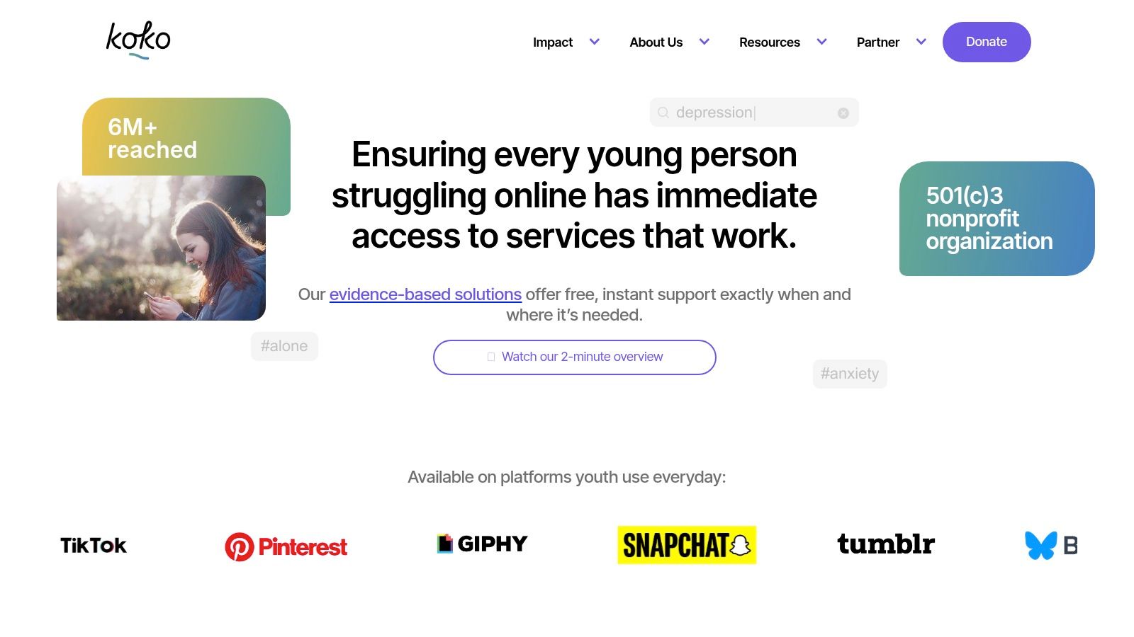 Koko (non-profit, AI-assisted peer support)