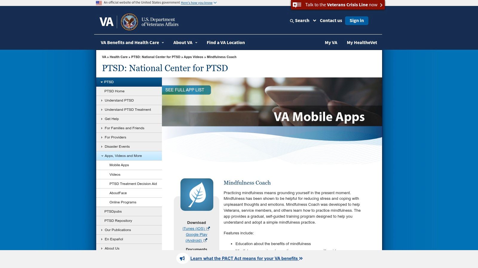 Mindfulness Coach (U.S. Department of Veterans Affairs)