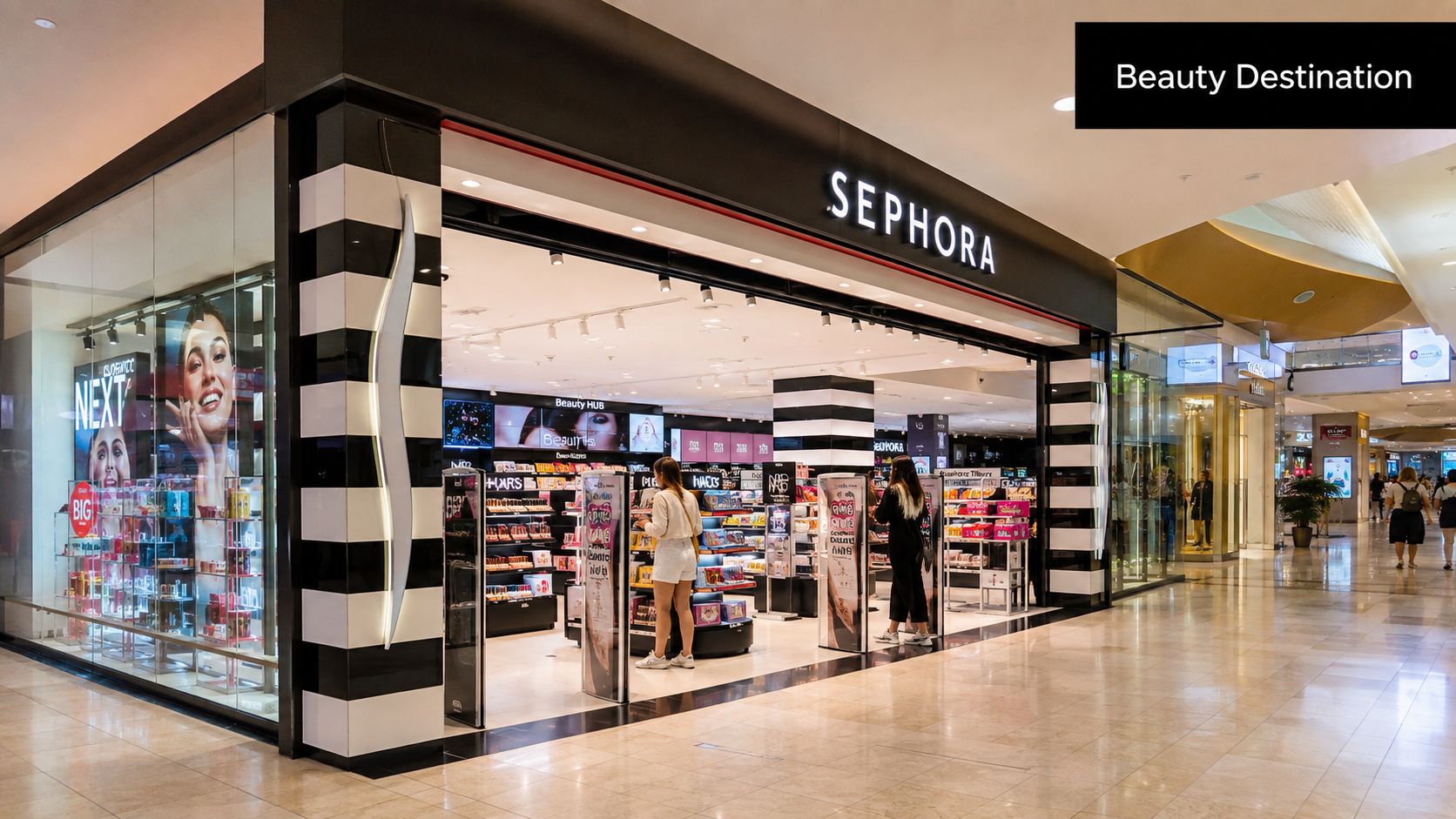 Sephora Dalma Mall: Your Complete Visitor Guide for 2026 1 A modern Sephora retail store storefront located inside a brightly lit upscale shopping mall interior.