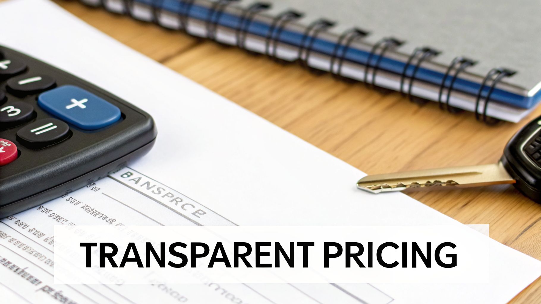 Mercedes Lease Dubai: Luxury Driving Awaits 3 Close-up of a calculator, car key, and financial document on a desk, emphasizing transparent pricing.