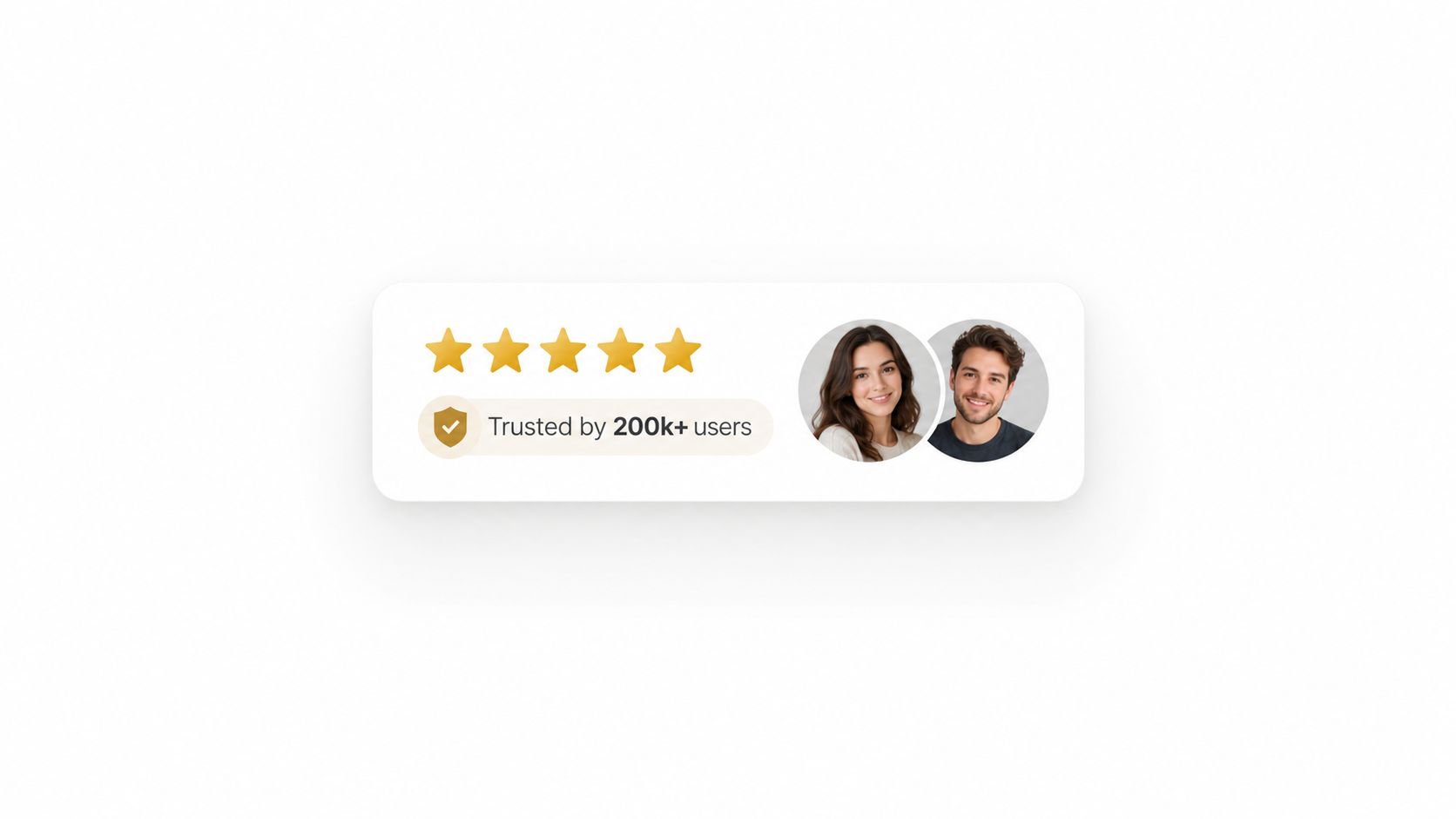 A social proof widget featuring five golden stars and a testimonial badge trusted by 200k+ users.